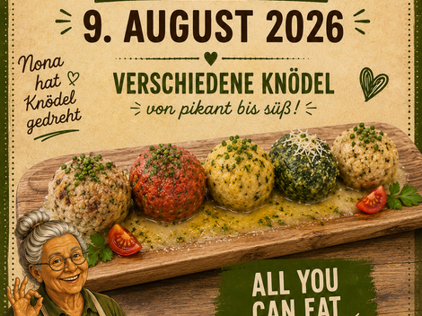 A festive poster for the dumpling festival on August 9, 2026. It displays various dumplings and invites to "All you can eat."