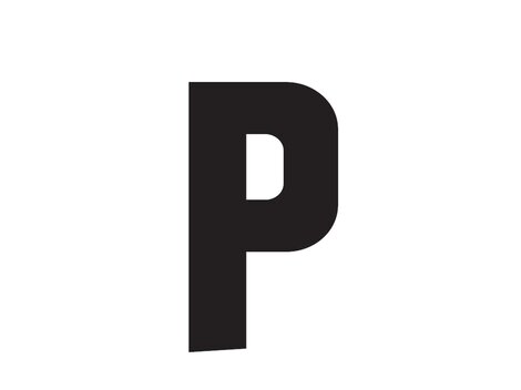 A large, black "P" on a white background. The design is simple and modern.