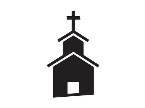 Ein einfaches schwarzes Symbol einer Kirche mit einem Kreuz obendrauf. Die Form ist klar und minimalistischer Stil.